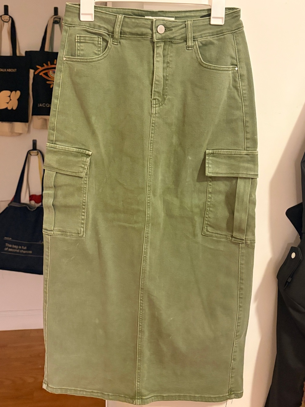 Y2K Green Utility Cargo Midi Skirt